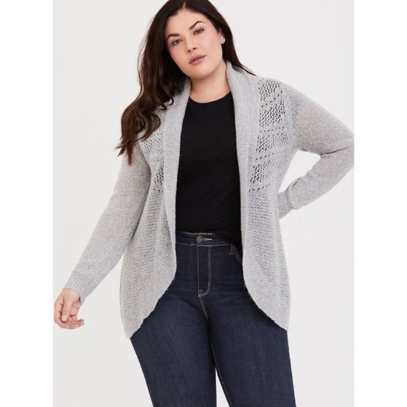 TORRID Grey Pointelle Knit Open Front Cardigan - Picture 1 of 11